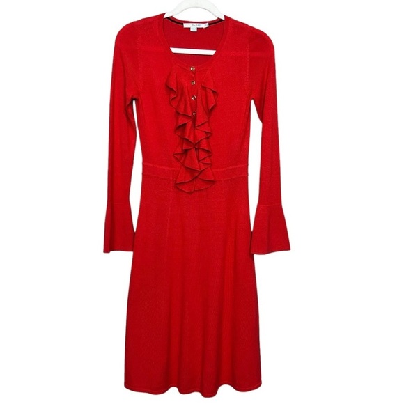 BODEN Red Noelle Knit Wool Long Sleeve Dress - Picture 3 of 11